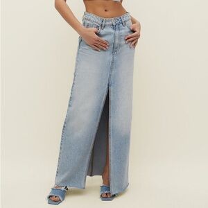 stradivarius Light Blue Denim Maxi Skirt with Front Slit